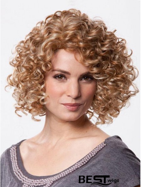 Mono Wig Chin Length Curly Style Brown Color With Synthetic