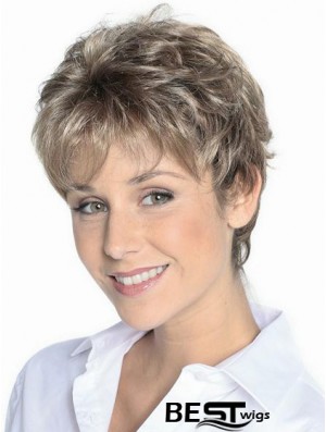 Grey Hair Wigs Short Brown Color Cropped Length Wavy Style