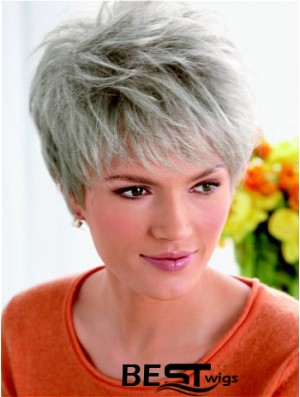 Synthetic Fashion Cropped Straight Grey Wigs