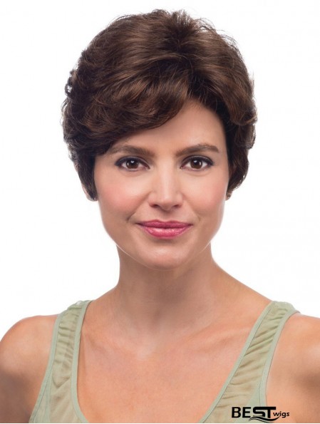 Glueless Lace Front Wigs UK Wavy Style Brown Color Layered Cut