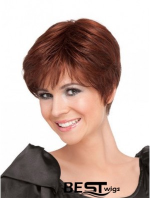 Red 100% Hand Tied Synthetic Short Straight Monofilament Wigs