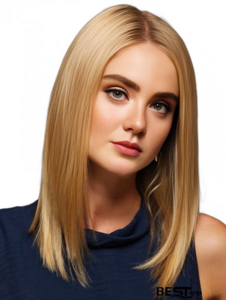 Straight Blonde Long Brazilian Remy Monofilament Real Hair Lace Front Wigs