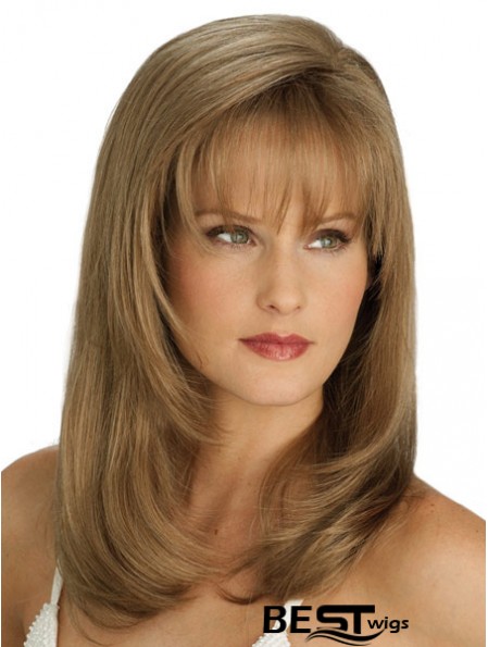 Straight With Bangs Long Blonde Flexibility Lace Front Wigs