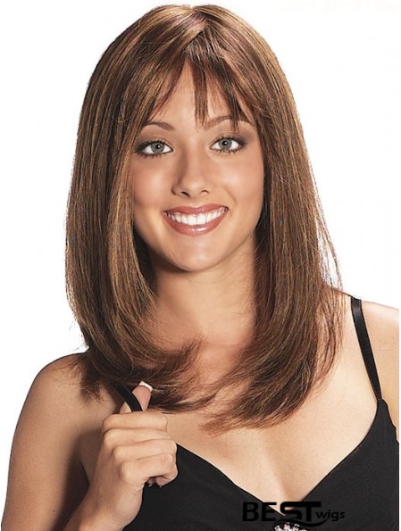 Layered Shoulder Length Auburn Straight Trendy Petite Wigs With Bangs For Women