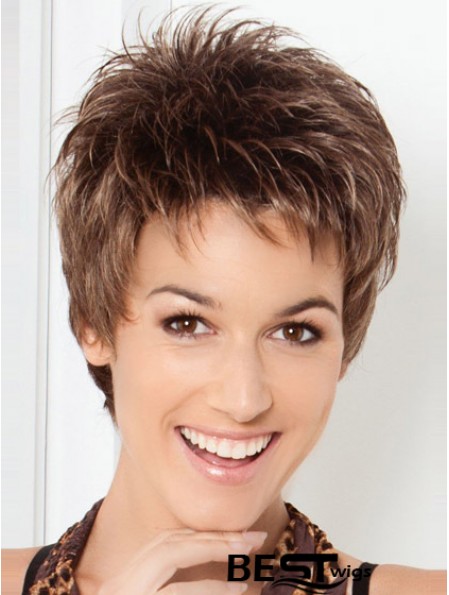 Cheap Brown Cropped Straight Boycuts Lace Front Wigs