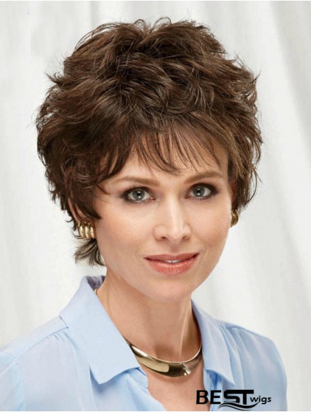 Brown 8 inch Top Short Wavy Layered Lace Wigs
