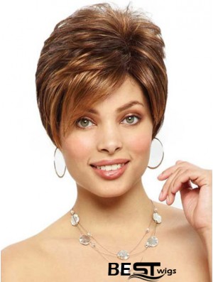 Designed Brown Cropped Straight Boycuts Lace Front Wigs