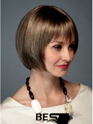 Chin Length Straight Monofilament Brown Trendy Bob Wigs