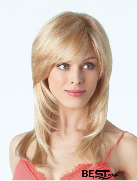 Durable Blonde Straight With Bangs Monofilament Long Wigs