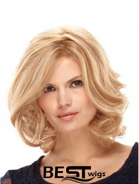 Mono Hair Wigs Wavy Style Shoulder Length Blonde Color