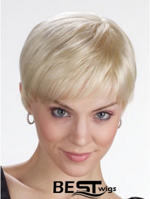 Monofilament Wigs With Bangs Straight Style Cropped Length