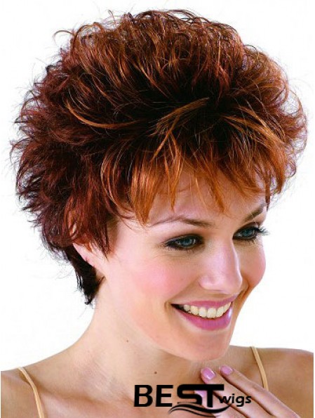 Classic Cropped Wavy Auburn Synthetic Petite Monofilament Wigs