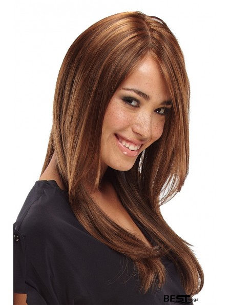 Perfect Brown Long With Bangs Straight Glueless Lace Front Wigs