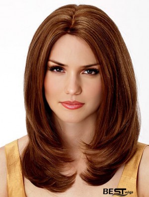 Shoulder Length Wavy Without Bangs Auburn Cheapest 100% Hand-tied Wigs