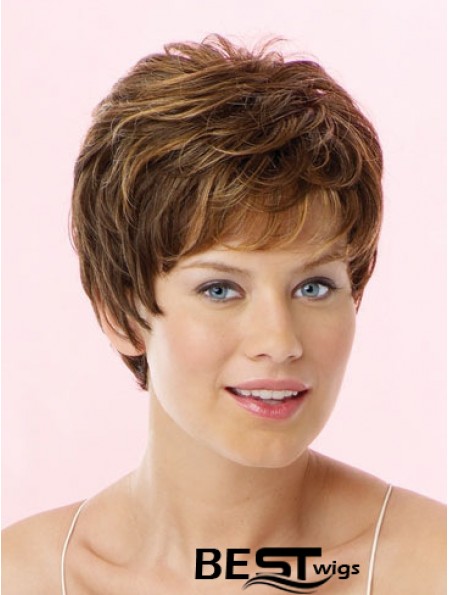 Amazing Brown Cropped Wavy Boycuts Lace Front Wigs