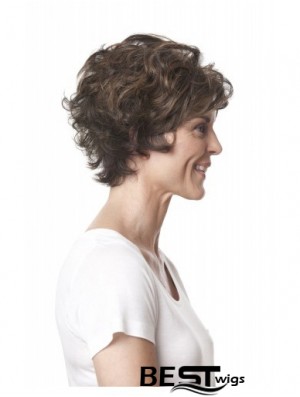 Short Curly Layered Brown Top 100% Hand-tied Wigs