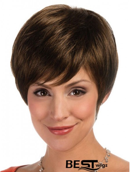 Comfortable Brown Cropped Straight Boycuts Lace Front Wigs