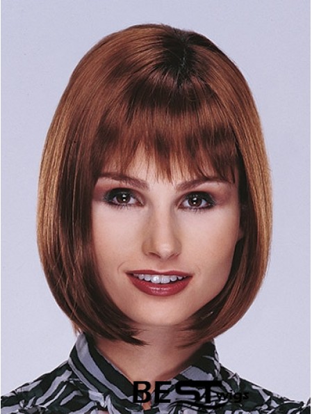 Chin Length Straight Monofilament Auburn Top Bob Wigs