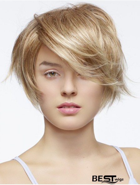 Short Straight Layered Blonde Fashion 100% Hand-tied Wigs