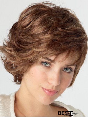 Wavy With Bangs Shoulder Length Auburn Natural Lace Front Wigs