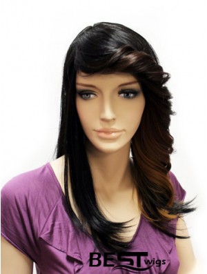 Straight With Bangs Long Black Suitable Lace Front Wigs