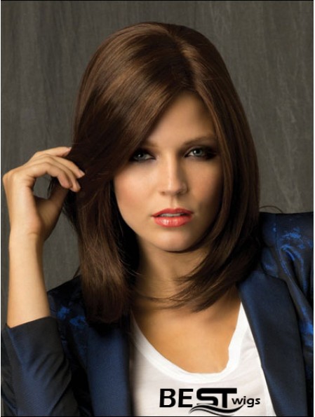 Straight With Bangs Shoulder Length Brown Amazing Lace Front Wigs