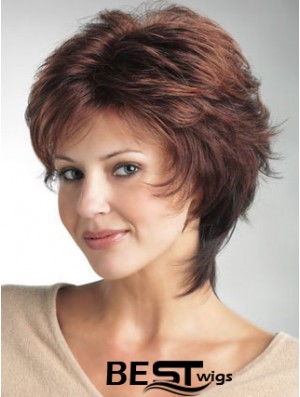 Monofilament Ladies Wigs With Synthetic Wavy Style Layered Cut