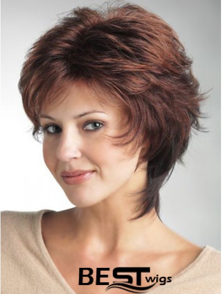 Monofilament Ladies Wigs With Synthetic Wavy Style Layered Cut