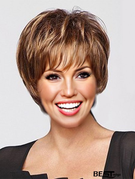 Convenient Auburn Cropped Straight Boycuts Monofilament Wigs