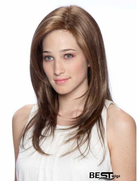 Synthetic 100% Hand Tied Brown Layered Straight Long Mono Top Wigs