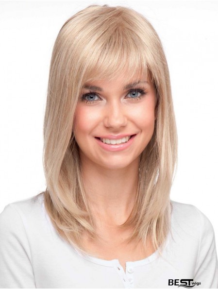 High Quality Blonde Straight With Bangs Monofilament Long Wigs