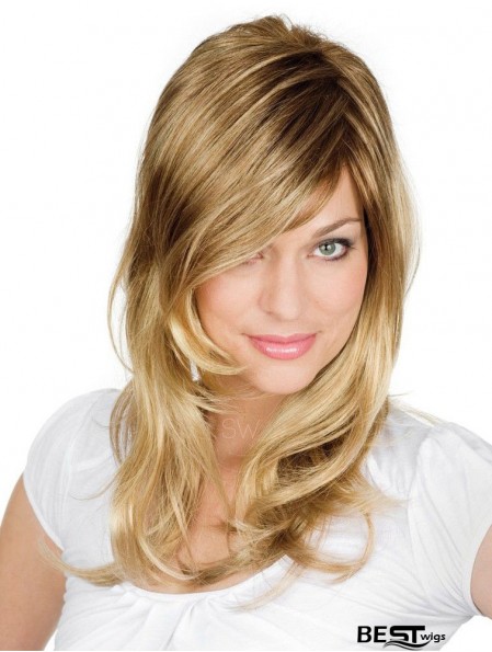 Online Blonde Wavy With Bangs Monofilament Long Wigs