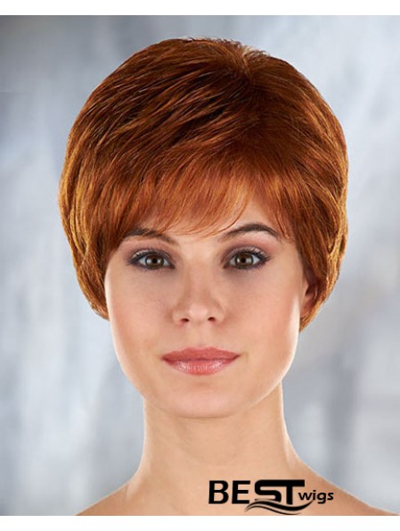 Auburn Curly Synthetic Short With Bangs Mono Filament Wigs