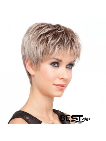 Sassy Blonde Cropped Straight Layered Lace Front Wigs