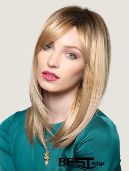 Blonde 16 inch Convenient Long Straight With Bangs Lace Wigs