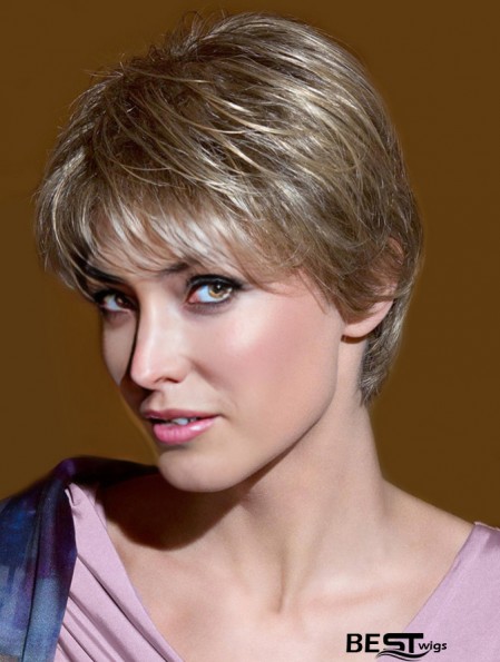 Short Straight Layered Blonde Hairstyles 100% Hand-tied Wigs