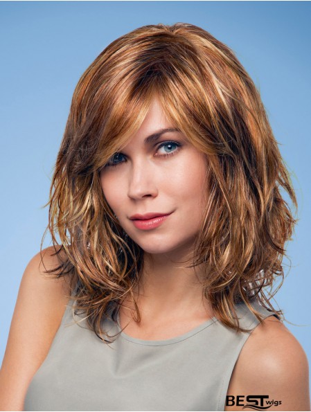 Layered Shoulder Length Wavy Auburn 12 inch Natural Monofilament Wigs