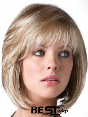 Blonde Bob Wig With Fringe Chin Length Straight Style