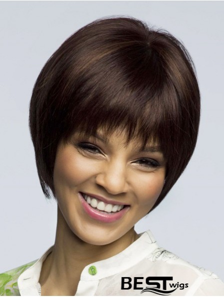 Straight Short Brown 8 inch 100% Hand-tied Fashion Bob Wigs