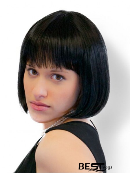 Straight Chin Length Black 10 inch Monofilament New Bob Wigs