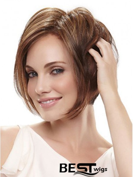 Capless Chin Length Straight Brown Sleek Bob Wigs