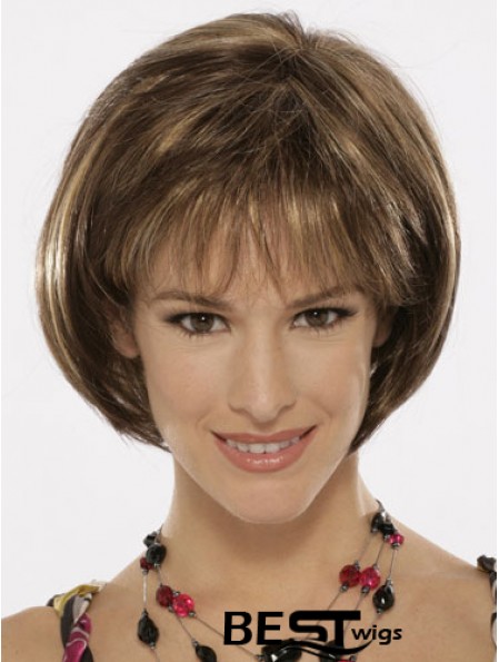 Capless Chin Length Straight Brown Top Bob Wigs