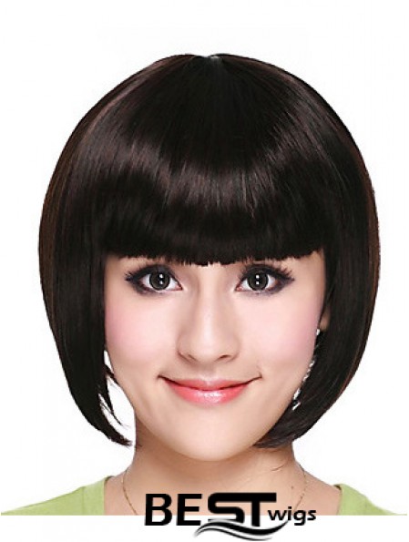 Capless Chin Length Straight Black Fashion Bob Wigs