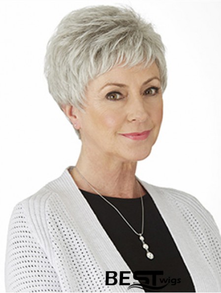 Grey Straight Wig With Monofilament Synthetic Short Length