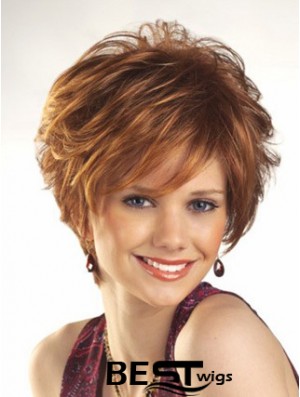Cheap Wigs For Women Boycuts Auburn Color Wavy Style With Capless