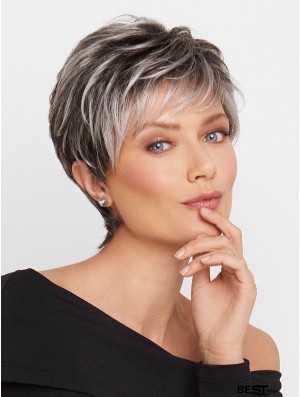 Monofilament Wavy Cropped 5 inch Grey Wigs For Women