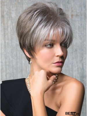 Capless Straight Cropped 6 inch Cheap Grey Wigs