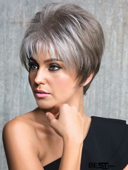 Capless Straight Cropped 6 inch Cheap Grey Wigs