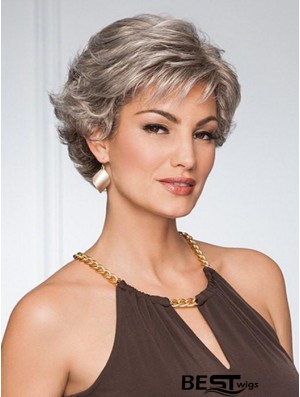 Capless Curly Cropped 5 inch Grey Wigs