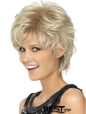 Ladies Blonde Wigs Wavy Style Short Length Blonde Color